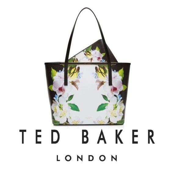 Ted Baker London Handbags - NWT Ted Baker London Leather Shopper Shoulder Tote Bag w/ Clutch Black Floral